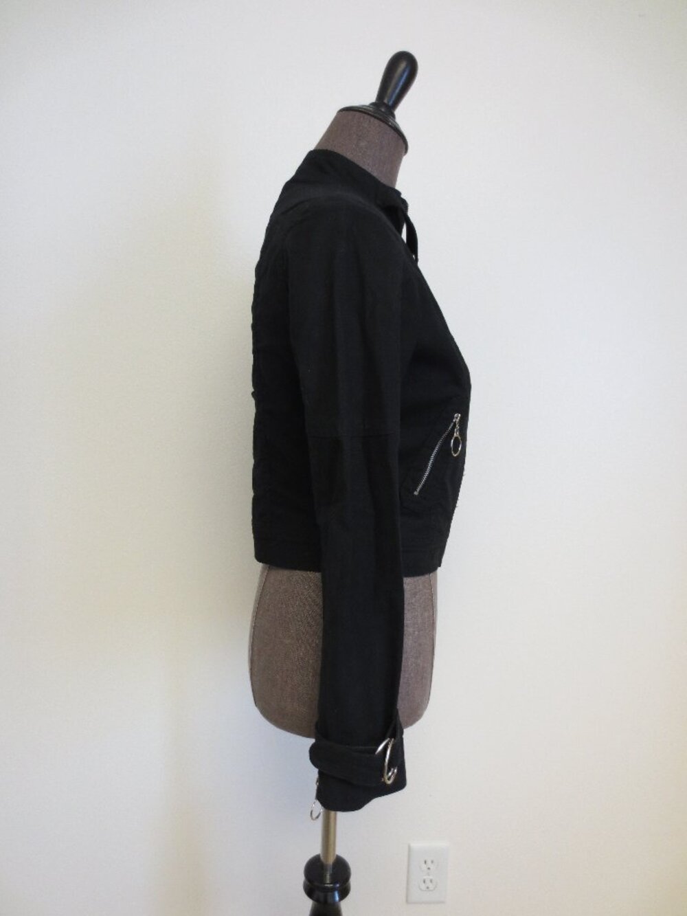 Rampage Black Moto Jacket w/ Silver Hardware Denim Fashion Stylish Crop - S - Picture 5 of 11